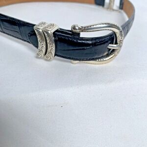 Coldwater Creek  Belt Black Leather Metal Hardware Chain Links Sz S Lagenlook Y2